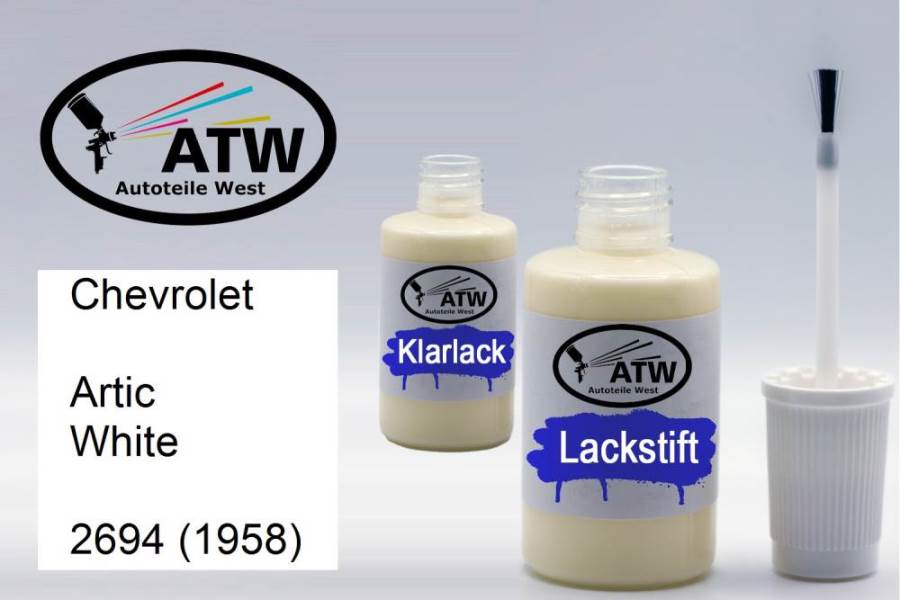 Chevrolet, Artic White, 2694 (1958): 20ml Lackstift + 20ml Klarlack - Set, von ATW Autoteile West.